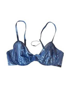 Savage X Fenty Blue Shiny Satiny Striped Underwire Bra 34C